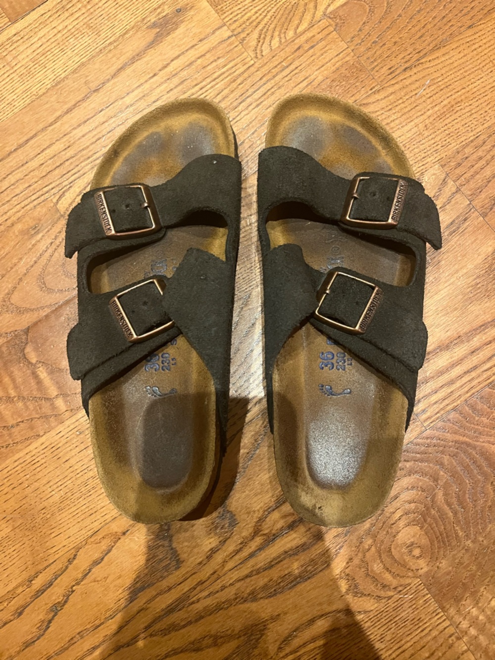 Birkenstock Arizona Suede Two-Buckle Sandals in Dark Brown